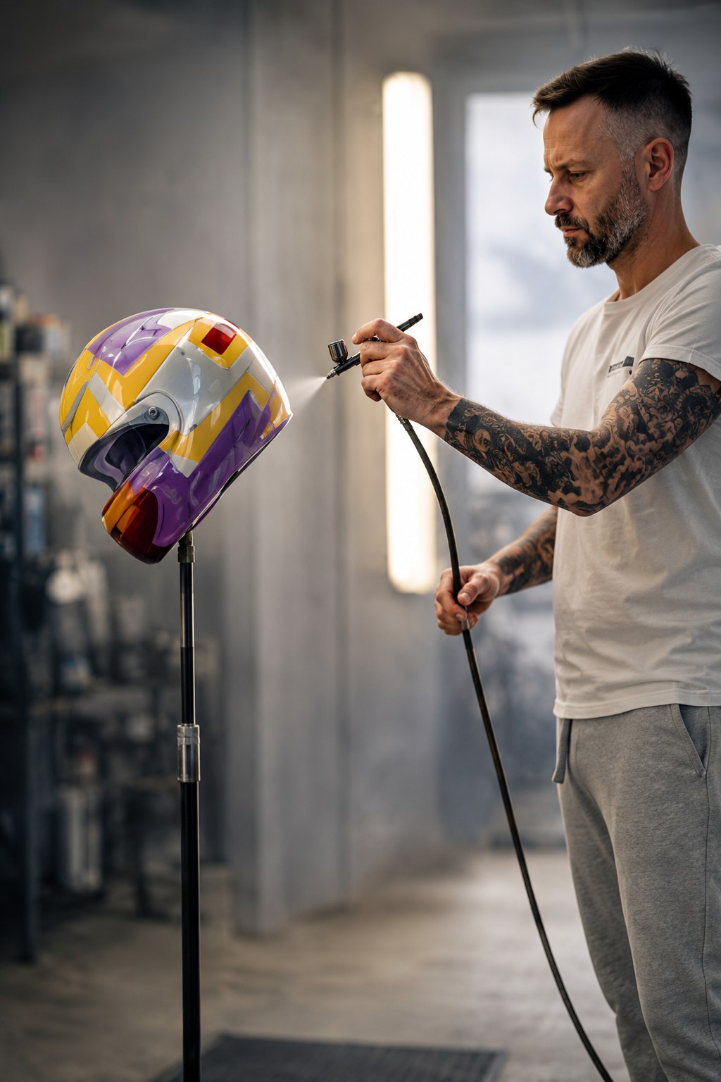 Frederic Vyncke painting a helmet